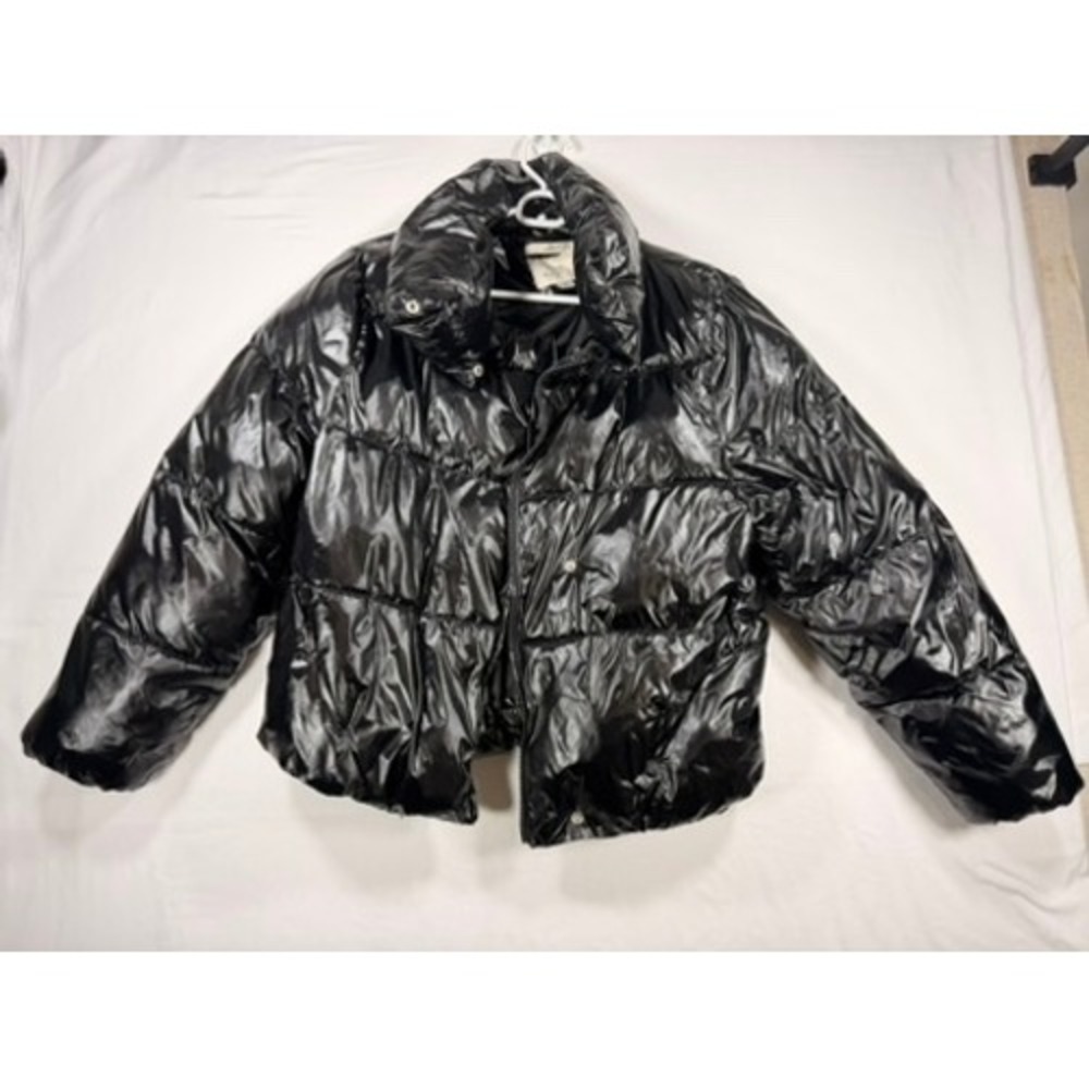 A New Day Puffer Jacket Womens XS Black Excellent Shiny Water Resistant Quilted